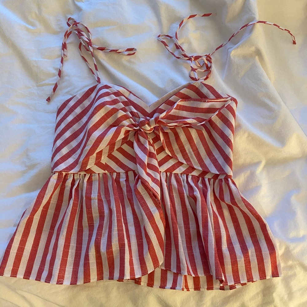 Bardot Red and White Top Peplum